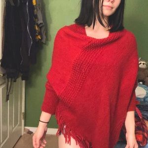 Maroon knitted sweater poncho